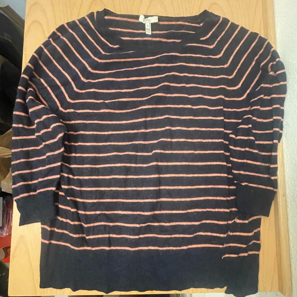 Joie 3/4 Sleeve Navy and Peach Striped Sweater - Picture 1 of 4